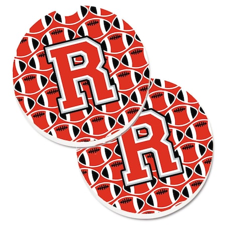Carolines Treasures Letter R Football Scarlet and Grey Set of 2 Cup Holder Car Coaster CJ1067-RCARC